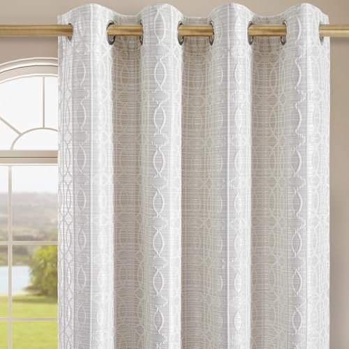 HORIMOTE HOME 100% Blackout Eyelet Curtains 46x72 Inch (2 Panels) - Thermal Insulated Curtains with Noise Reduction, Heavyweight Jacquard Woven Cream White Curtain Set for Bedroom,Living Room