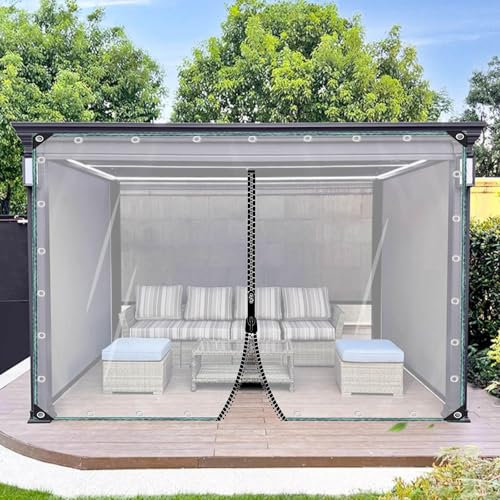Schwere Transparente Kunststoffplanen Für Outdoor-Veranden,Durchsichtige Wasserdichte Abdeckplane Mit Reißverschlüssen,0,3mm Schutzplanen,Wetterfester Vorhang,Reißfeste Plane,LxW-2x2.4m/6.6x7.9ft