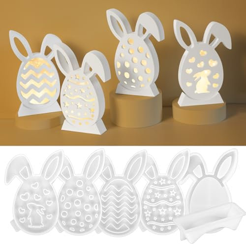 GROFIS Silikonformen Gießformen Ostern, Hase Silikonform Ostern Set, Gießformen Silikon Ostern, Gipsformen zum Gießen, Silikon Gießform Ostern für DIY Handwerk
