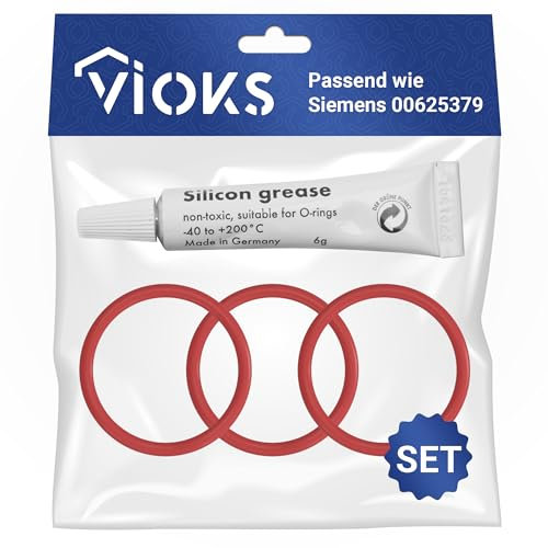 VIOKS 3x O Ring Dichtung Ø 46mm / 38mm + 1x Silikonfett Ersatz für Siеmens 00625379 Dichtung für Brühgruppe in Kaffeemaschine - Siеmens EQ6 Plus S700 Ersatzteile & Zubehör