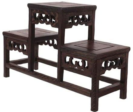 Holibanna Holzregal Vintage 3-stufiges Präsentationsregal Aus Naturholz Für Sammlerstücke Pflanzenständer Für Fensterbank Schlafzimmer Wohnzimmer