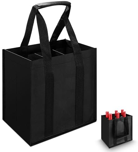 Mexgcom Flaschentasche 6 Fächer, Flaschentasche für 1,5 Liter Flaschen, Flaschenträger mit Klettband, Wiederverwendbar Männerhandtasche Getränketasche für Wasserflaschen, Wein, Schwarz (27*18*27CM)