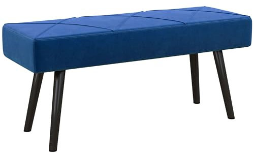 HOMCOM Sitzbank Polsterbank in Samtoptik, Bettbank mit X-Muster, Stahlbeine, Schuhbank für Schlafzimmer, Wohnzimmer, Flur, 100 x 36 x 45 cm, Blau