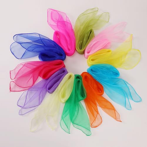 JIANGZHIB 22 Stück Jongliertücher, Chiffontücher Kinder, 60 x 60cm Square Seidentücher Baby, Bunte Tücher für Kindershow, Tanzen, Gymnastik, Jonglage (22 Farben)