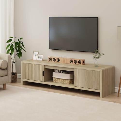 [en.casa] Mobile TV con 2 Ante e Vano Centrale Aperto Tavolino Porta TV con Foro Passacavi Stand Multimediale per Soggiorno Salotto 150x40x40 cm Effetto Rovere