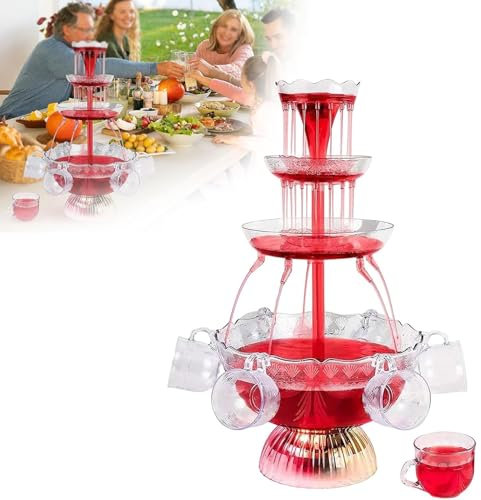 Macchina Della Fontana Di Champagne, Fontane D'acqua a 3 Livelli, Fontana Di Vino Illuminata a LED, Fontana Bevande Flusso Luce, Con 5 Tazze Riutilizzabili, Per Il Matrimonio Compleanno Fidanzamento