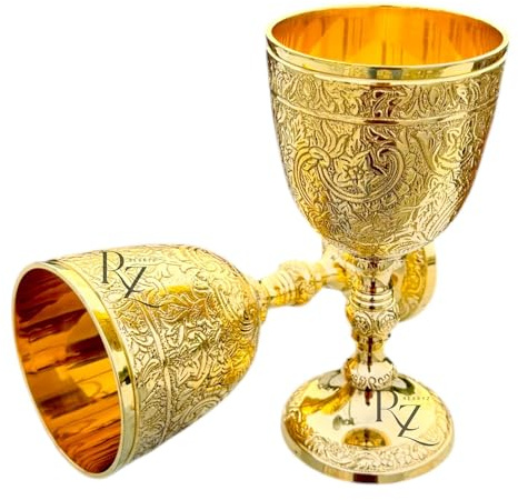 REXRYZ Calice medievale in ottone per vino, stile rinascimentale, stile rinascimentale di Re Artù, stile romano di Re Artù, regalo rinascimentale, 1 pezzo