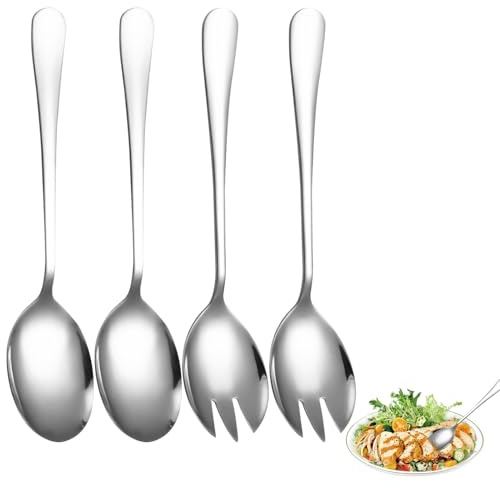 Salad Servers, Pack of 4 Salad Spoons, Serving Spoon, Stainless Steel Salad Servers Set, Long Handle Salad Servers Set for Serving, Salad Spoons and Fork Set, 19.5 cm/7.67 inches Length
