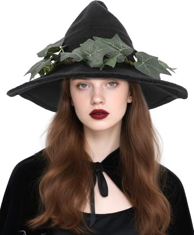 PartyforU Erwachsene Frauen Faschingskostüme Hexenhut Damen für Karneval Waldhexen Hüte Efeukletterwände Renaissance Renfaire Fee Prom LARP Fairycore Cosplay Fantasy Maskenball Accessoires