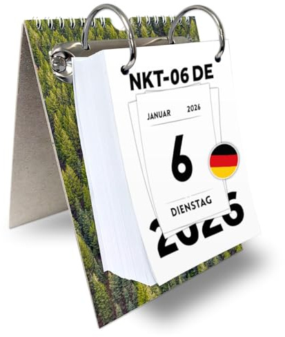 KALVOS Deutscher Kalender 2026, Tischkalender, Wandkalender, Abreisskalender, 365 tage, Tagesabreißkalender, Kalendarium, Minimalistisch Tages Kalender mit großen Zahlen (Einfach)
