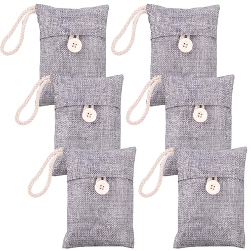 Bamboo Charcoal Bags, Natural Odour & Moisture Remover, 6 Pack | Activated carbon technology, Reusable design, Suitable for cars & wardrobes, Odour neutralizer, Eco-friendly