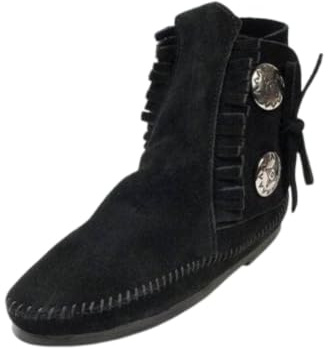 Minnetonka Women's Two Button Hardsole Boot, Black, 9 M US