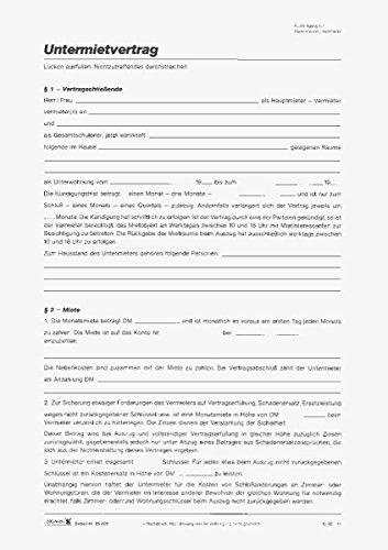 Brunnen Baier & Schneider 1025201 Vertragsformular Untermietvertrag, A4, 6 Blatt