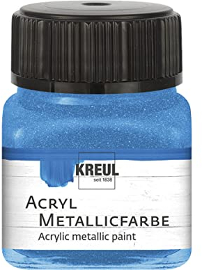 KREUL 77275 - Acryl Metallicfarbe, 20 ml Glas in blau, glamouröse Acrylfarbe mit Metalliceffekt auf Wasserbasis, cremig deckend, schnelltrocknend und wasserfest
