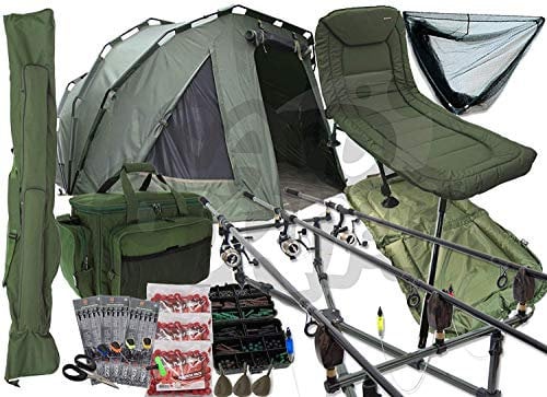 Full Carp Fishing Setup Complete With Pram Style Bivvy 3 Rods Reels & Chair Also Comes with Rod holdall & carryall Plus Tackle
