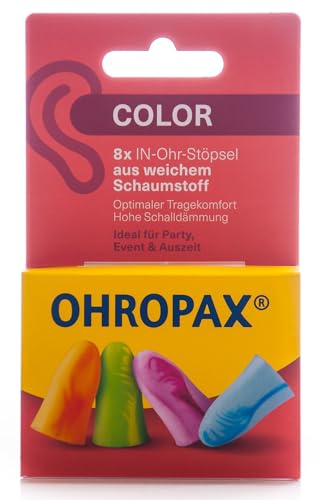 Ohropax Ohrstöpsel COLOR - Bunte In-Ohr-Stöpsel aus Schaumstoff zum Schutz vor Lärm - Für Festivals und Konzerte, zum Entspannen, Schlafen und Musik hören - 8 Stück