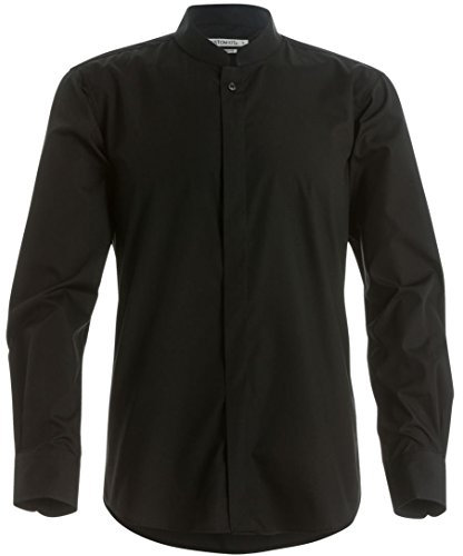 Kustom Kit - Camisa entallada de manga larga con cuello chino / mao Hombre Caballero - Trabajo/Fiesta/Verano (2XL/Negro)