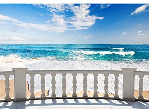 Runa Art Fototapete Strand Meer Terasse 352 x 250 cm Vlies Tapeten XXL Moderne Wandtapete Wohnzimmer Schlafzimmer Blau Beige 9028011a