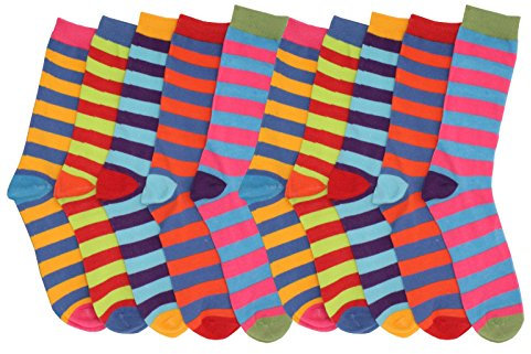 QZ FASHION 6 pairs Ladies Funky Retro 80's Vinatge Multi Stripe Pattern Dress Design Socks Cotton Blend Colourful Socks Shoe Size 4-6