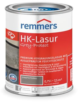 Remmers HK-Lasur 3in1 Grey-Protect graphitgrau, 0,75 Liter, Holzlasur für Vergrauung außen, 3 Holzschutz Produkte in einem, Feuchtigkeit- und UV-Schutz