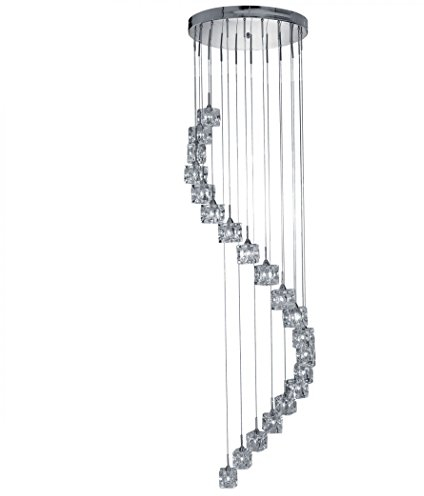 3W Ice Cube Led, 20Flammiger Multi-Drop (Höhe 3M), Klarglas, Chrom 3000K klar