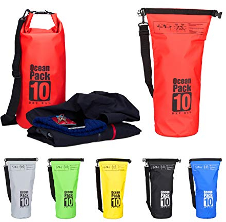 Relaxdays Ocean Pack 10 L, wasserdichter Dry Bag, ultraleichter Trockensack für Kajak, Segeln, Rafting, Skifahren, rot