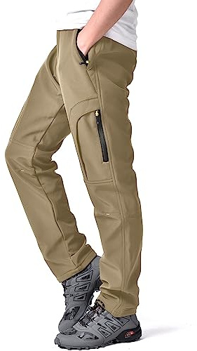 Jessie Kidden Waterproof Hiking Trousers Mens, Outdoor Snow Ski Fishing Walking Fleece Lined Insulated Soft Shell Winter Pants #MH4409-Khaki-32