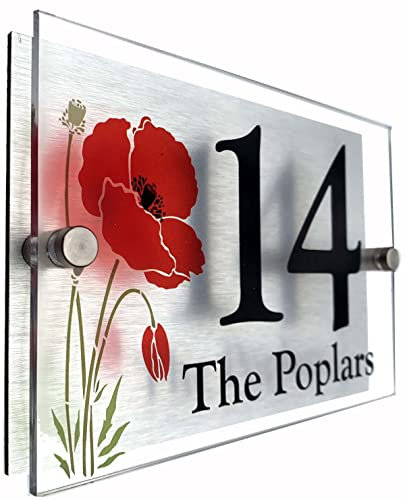 Personalised Designer House Number Plaques | 2 part Acrylic Plaque (Poppy)
