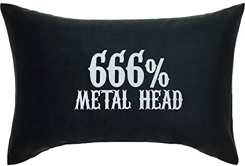 EXPRESS-STICKEREI Heavy Metal Dekokissen 666% Metal Head lustige Wohnzimmer Dekoration Kissen mit Füllung Rocker Autokissen Bestickt Zierkissen Polsterüberzug Biker Geschenk | schwarz | 40x60cm