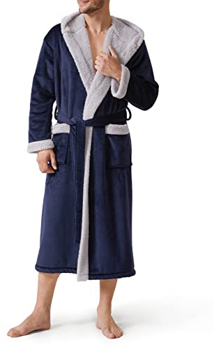 DAVID ARCHY Men's Bath Robe Luxury Soft Dressing Gown Ultra Soft Warm Collar Long Bathrobe Loungewear and Nightwear