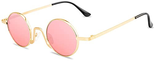 WQZYY&ASDCD Sonnenbrille Herren Damen Vintage Punk Frauen Antireflex Spiegel Brille Runde Metall Retro Männer Frühling Hip Pop Pop Brille-Pink