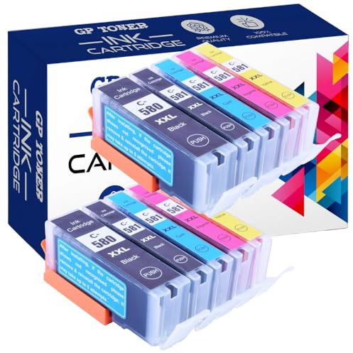 GP TONER Druckerpatronen Ersatz für Canon PGI-580XXL CLI-581XXL Tintenpatronen für Canon Pixma TS6250 TS6151 TS9155 TR7550 TR8500 TR8550 TS8152 (PGI-580XL CLI-581XL 10-Pack 2X (BK, PBK, C, M, Y))