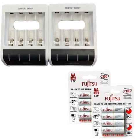 Ansmann Comfort Smart Charger Bundle for 1-8 AA/AAA Rechargeable Batteries + 8 pcs of Fujitsu AA 2000 Low-Discharge Rechargeable Batteries