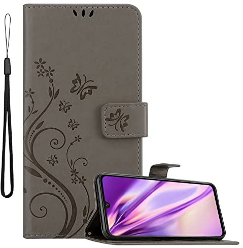 cadorabo Coque Compatible avec Vivo V21 4G / 5G en Gris Floral - Housse Protection en Design de Fleur avec Fermoire Magnétique, Stand Horizontal et 3 Fentes Cartes - Etui Poche Case Cover