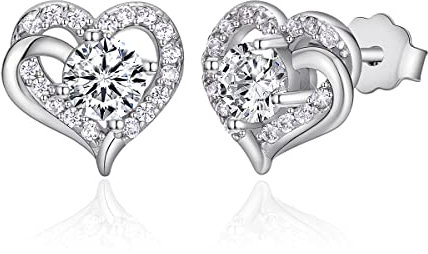 CRYSLOVE Boucles d'oreilles Cœur Femme 925 en Argent Sterling Or blanc/Or Rose Gardien de l'amour Boucles D'oreilles Filles Bijoux Cadeaux de Fête des Mères Saint-Valentin Noël D'anniversaire Amie