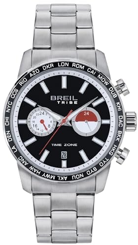 BREIL, Herrenuhr Zone Collection, Chronograph für Herren mit Zwei Zifferblättern und Stahllünette, VD31 Dual Time Uhrwerk, Wasserdicht bis 5 ATM