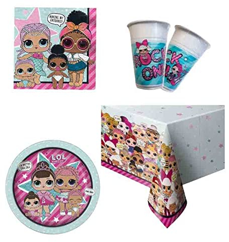 Set da tavola per feste LOL SURPRISE -Piatti, Bicchieri, Tovaglioli, Tovaglia per feste Bambina