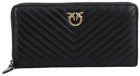 Pinko Ryder Zip Around Sheep Nappa C, Accessori da Viaggio-Portafogli Donna, Z99Q_Nero-Antique Gold, U