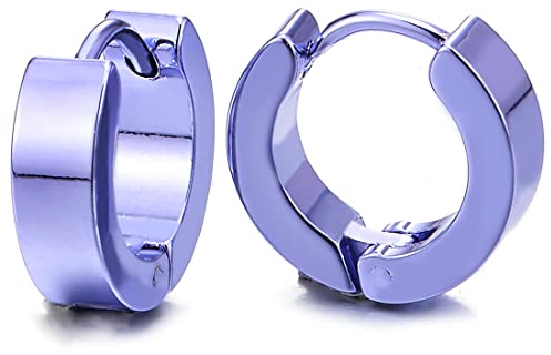Paar Blau Lila Creolen für Herren Damen, Edelstahl Huggie Ohr Manschette Ohrringe, Fake Piercing