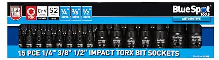 Blue Spot Tools Lot de 15 douilles à choc Torx T6-T70 0,3 cm 1,27 cm