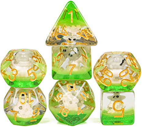 Cusdie 7-teiliges DnD-Würfel-Set, polyedrisches Würfel-Set, gefüllt mit Tieren, für Rollenspiele, Dungeons and Dragons, DnD-Würfel, MTG Pathfinder (Geist)