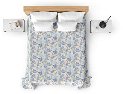 CosìCasa Dessus de Lit - Couvre Lit 1 Personne Matelassé Doux et Confortable - Edredon Couvre Lit Lavable en Machine, Couvre Lit Ete Roses Bleues - 170X250 cm