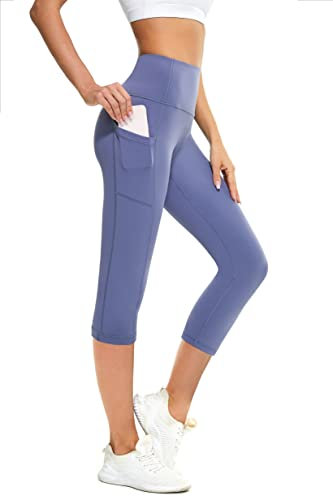Buepeara Sport Leggings Damen Sporthose mit Taschen, High Waist Tights Laufhose Fitnesshose Für Sport & Alltag -5183-16 3/4 (Blauer See)/XS