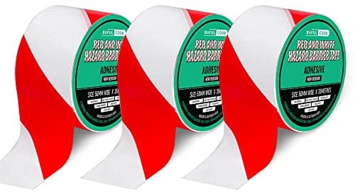 BufulCode Barrier Tape Adhesive (Red & White) – 3 Rolls | 50mm x 35m (2 x 115ft) Each, 105m (345ft) Total | High-Visibility Safety Tape for Hazard Marking, Construction & Crowd Control Waterproof