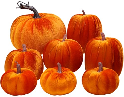 Meiwlong 8 Stück Kürbisse Künstlich Gefälscht Orange Samt Tuch Herbst Ernte Halloween Zuhause Party Dekoration