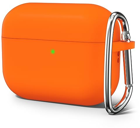 Oakxco für Airpods Pro 2 Hülle Karabiner, Wasserdicht und Stoßfest Silikon Protective Case, Airpods Pro Case Dünn Weiches, Elegant Kawaii Einfarbig Design für Damen Männer, Orange