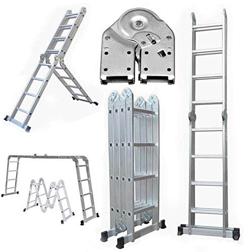 14-in-1 4x4 Aluminium Multi-Purpose Folding Extension Scaffold Ladder 4.7M/15.5FT Heavy Duty Combination Step 1 Painting Tray Up to 330lbs/150kg
