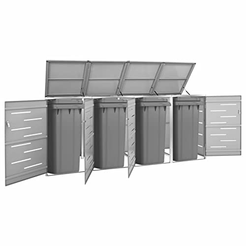 BULANED Quadruple Wheelie Bin Shed, Privacy Screen Cover, Wheelie Bin Storage, Wheelie Bin Hideaways, Wheelie Bin Store, Wheelie Bin Covers, 276.5x77.5x115.5 cm Stainless Steel