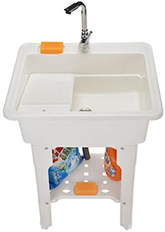 Bac à Linge Évier Utilitaire Lavabo, Évier à Linge Autoportant en Plastique avec Planche à Laver, Évier Utilitaire en Plastique, Meuble de Rangement pour Évier sur Pied pour Buanderie Garage Sous-Sol