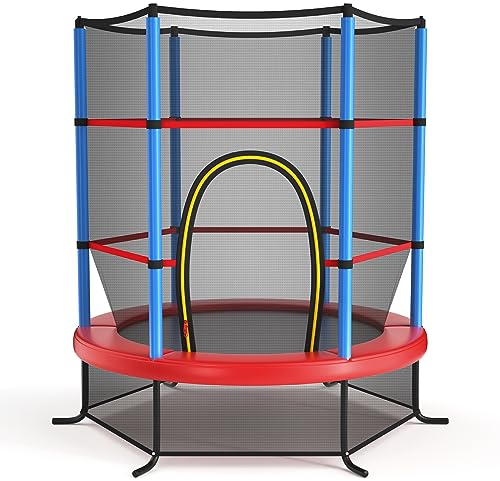 KOMFOTTEU Trampolin für Kinder, Kindertrampolin mit Sicherheitsnetz, Gartentrampolin bis 135 kg belastbar für Kinder ab 3 Jahren, Indoor- & Outdoortrampolin, ‎φ165 cm x 165 cm (Blau)